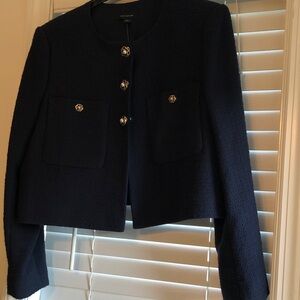NWT Tweed  Cropped Jacket Navy with Pearl Buttons
